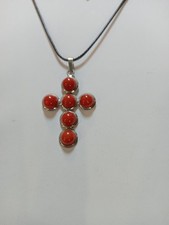Ciondolo Croce Corallo Rosso Montata Su Argento 925 Stupenda