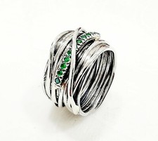 ANELLO DONNA A FILO INTRECCIATO CON PIETRE IN ARGENTO 925 FASCIA LARGA 1,2 CM. 