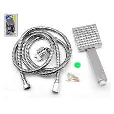 SOFFIONE QUADRATO GRANDE CON TUBO 2 MT FLESSIBILE SET BAGNO DOCCIA TROPICALE