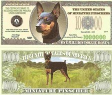 Miniature Pinscher Dog Min Pin Million Dollar Bills x 2 New Gift