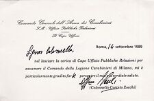 # CARABINIERI: 1989 UFF. PUBBLICHE RELAZIONI - IL Col. ZOCCHI  LASCIA L'UFFICIO