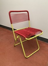 Sedia Pieghevole da Bambino in Metallo e Corda Plastica Rossa Italy 70s Vintage