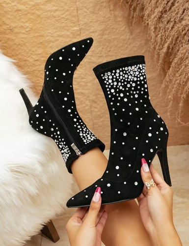 Stivaletti neri con strass - stivaletti,