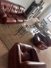 Salotto vintage vera pelle, divano e 2 poltrone
