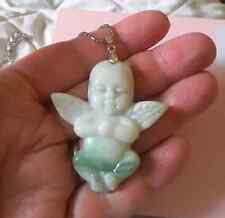 COLLANA GIADA BIANCA/VERDE IN ARGENTO 925 CON PENDENTE CUPIDO ANGELO DI GIADEITE