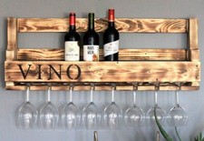 Originale Dekorie Vino Scaffale Con Porta Occhiali Bottiglie Legno Fiammato