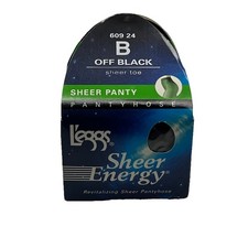 Leggs Sheer Energy Sheer Collant Taglia B Off Nero Punta Trasparente NOS 60924 Vintage
