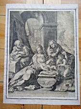 XVIII secolo-Bella INCISIONE incollata su antico foglio-Maternità+