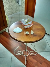 TAVOLO TAVOLINO IN FERRO BATTUTO E LEGNO DA SALOTTO SOGGIORNO BIANCO PERLA TEAK