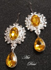 ORECCHINI LIBERTY '30 cm.6,3 PADPARADSCHA,BRILLANTI,ORO BIANCO/ARGENTO,PREZIOSI!