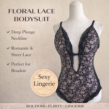 Body donna pizzo floreale nero