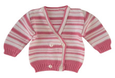 Cardigan maglia maglione righe bianco rosa neonata bimba newborn 6/9 mesi