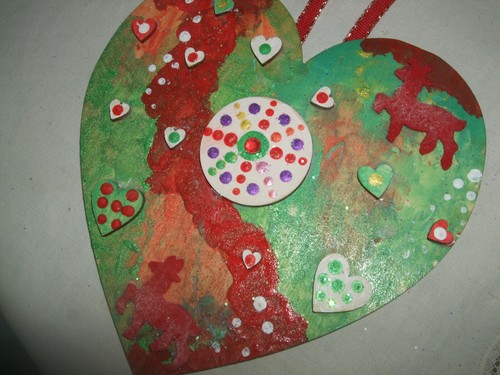 Ciondolo cuore legno dipinto - legno,