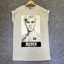 T-shirt donna Justin Bieber Purpose Tour senza maniche grigio chiaro H&M taglia UK 14 ottime condizioni
