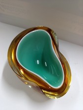 Flavio Poli Style Sommerso Murano Verde e Ambra Geode Bowl Portacenere 