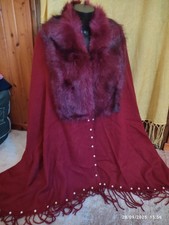 Stola, Scialle Coprispalle sciarpa Con Collo In Pelliccia Ecologica Bordeaux