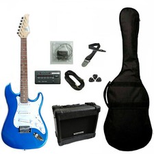 Chitarra Elettrica Strato caster SMT Blu Metal con Amplificatore e Accessori