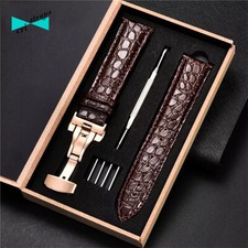 Cinturino orologio in pelle coccodrillo marrone 20 mm fibbia deployante oro rosa