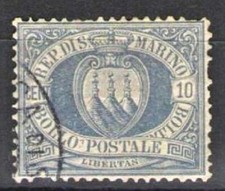 SAN MARINO 1877 CIFRA O STEMMA 10 c. USATO
