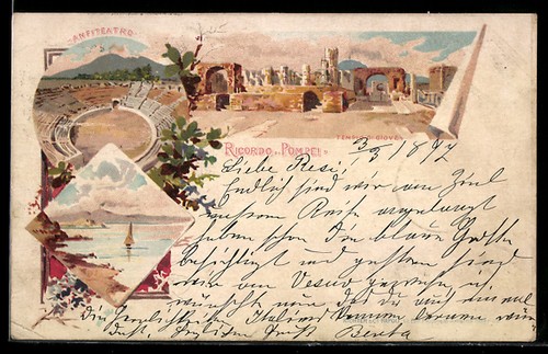 Litografia pompei ricordo - pompei,, con