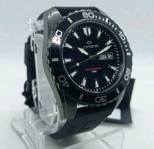 OROLOGIO UOMO LORENZ DAY DATE PROFESSIONAL DIVER, TOTAL BLACK,CINTURINO IN GOMMA