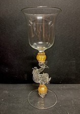MURANO tipetto veneziano calice vetro tritone/delfino d'epoca '900