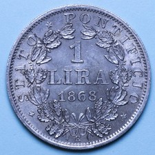 PIO IX LIRA 1868 ANNO XXIII ROMA SPL ARGENTO SILVER COIN NUMISMATICA COLLEZIONE