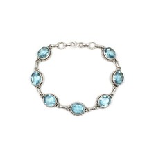 Bracciale in argento 925 17,0 - 18,0 cm pietre ovali azzurre catena piede don...