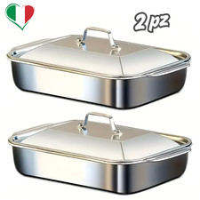 Set 2 Teglie Vassoio Tegame In Acciaio Inossidabile Teglia Forno Cucina Griglia