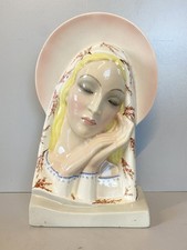 SCULTURA CERAMICA a COLAGGIO VOLTO MADONNA Mater Dulcis IGNI FORNACE TORINO '30
