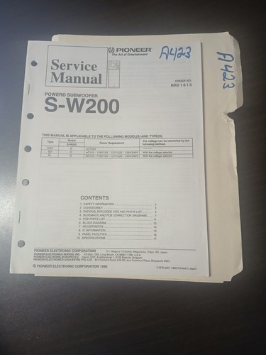 Pioneer w200 manuale - s-w200,