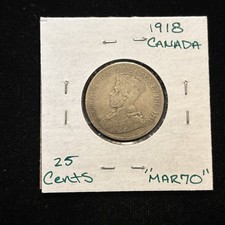 1918 Canada 25 Cents Silver