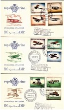 SAN MARINO. STORIA DELL’AVIAZIONE, 3 BUSTE FDC CON SERIE 10 VALORI