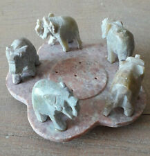 Portaincenso statuetta circolare 5 elefanti pietra rosa e grigio