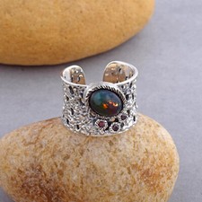 Anello opale nero fascia larga