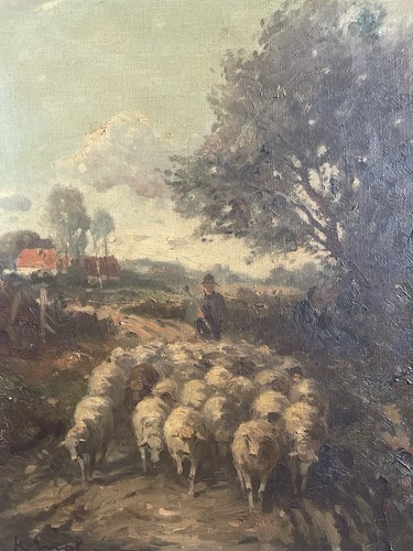 Antico dipinto olio gregge