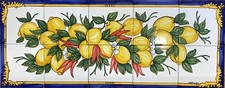 Pannello Decorato A Mano 40x100 Limoni E Peperoncini Piastrelle ceramica Vietri