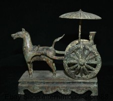 12.4" Old Chinese Bronze Ware Dynasty Palace Horse Drawn Cart Carriage Statue