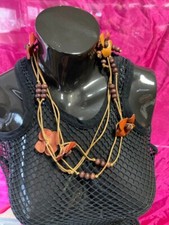 Collana cuoio fiori perline legno 60 centimetri handmade necklace