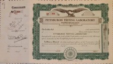 Pittsburgh Testing Laboratory Stock Certificate Non Issued Pennsylvania