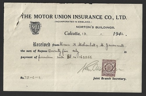 India 1942 assicurazione - 1942, l'assicurazione