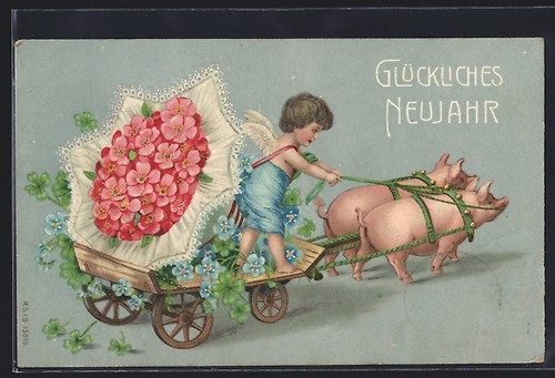 Cartolina rilievo maiali - cartolina, in