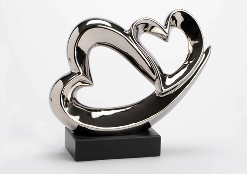 Statua cuori cromata scultura - cuori,