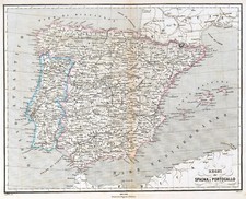 SPAGNA PORTOGALLO "Regni di Spagna e Portogallo" 1870 Pagnoni ORIG. MAPPA ANTICA
