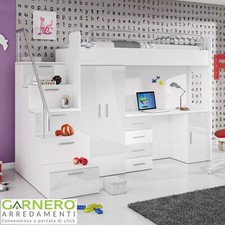 Cameretta per bambini SIMONE Gihome ® bianco lucido letto a soppalco design
