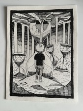 SURREALISMO Stampa Artistica A4 "L'Uomo Clessidra" Disegno Dark Inchiostro
