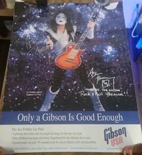 Poster Kiss Ace Frehley firmato RARO Gibson Les Paul 2 lati 18x24 1997 GIBSON