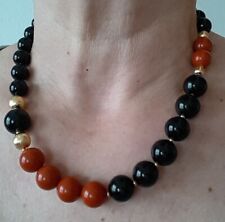 Collana donna pietre dure naturali: corallo rosso di Sardegna, agata nera lucida