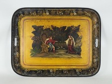 Antico Grande Vassoio Napoleonico In Ferro Dipinto 61cm Epoca XIX Sec.