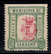 Sanremo - MNH 80% Italia fiscale 20 centesimi Feedback, Stemma Rosso